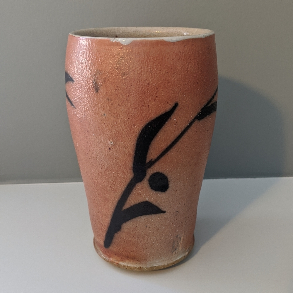Handmade orange earthy ceramic pottery pot vase